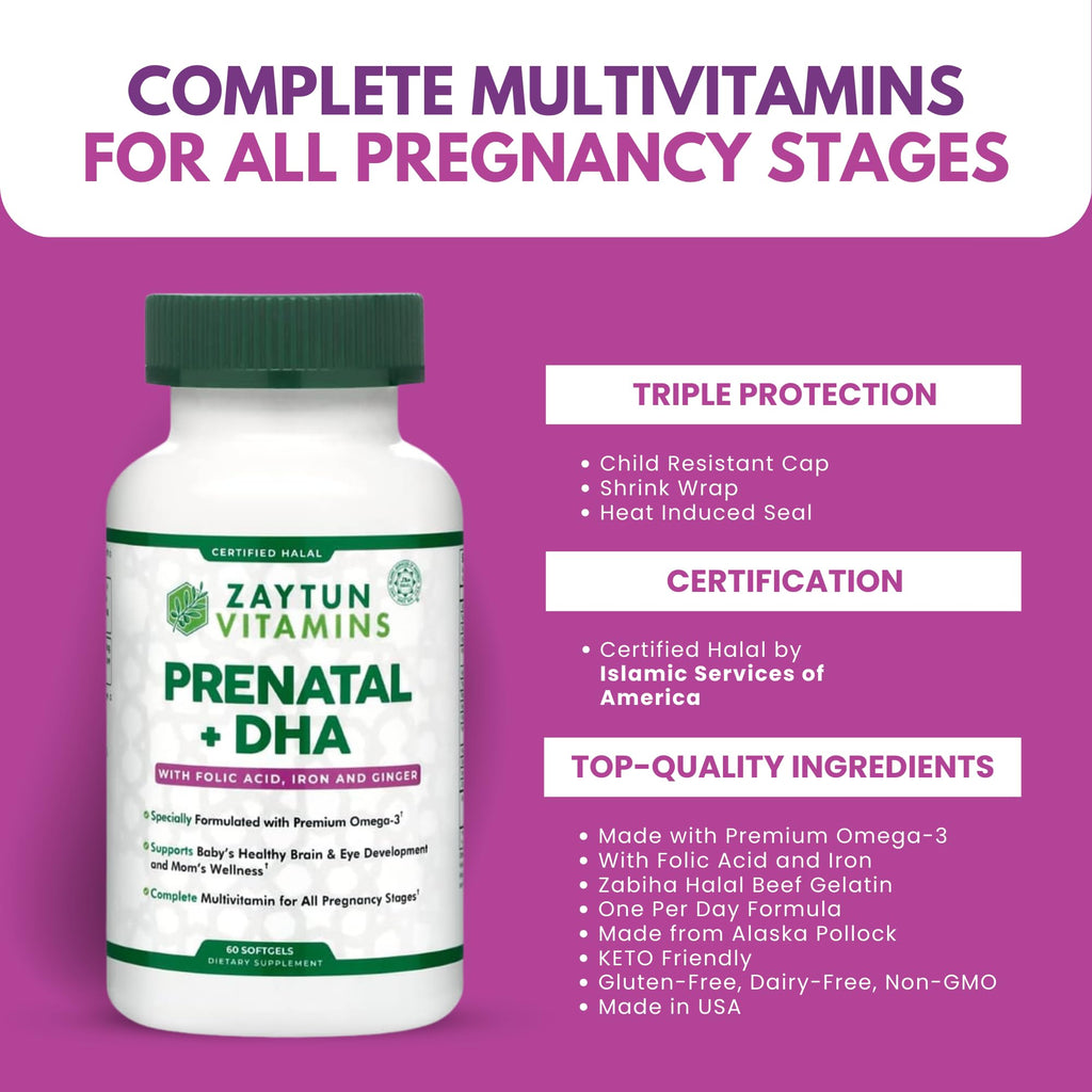 Zaytun Vitamins Halal Prenatal Vitamins + DHA - 60 Softgels - image 7