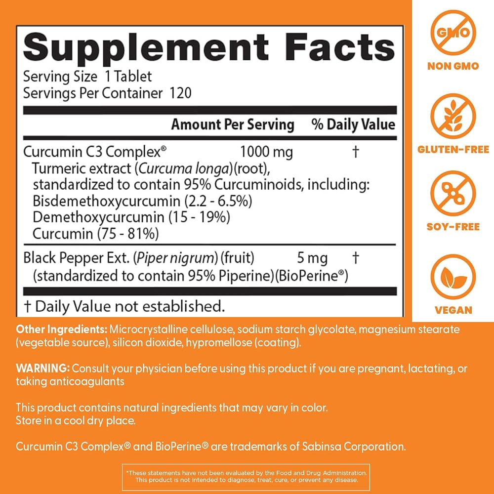 Doctor's BEST Turmeric Curcumin 1000mg - 120 Tablets - image 3