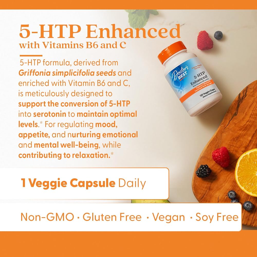 Doctor's BEST 5-HTP with Vitamins B6 & C - 120 Vegetarian Capsules - image 4
