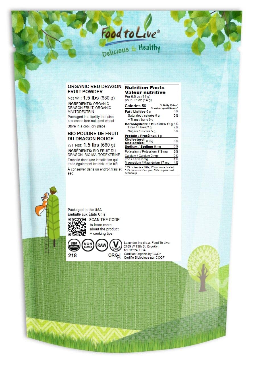 Food to Live Organic Dragon Fruit Powder, X Pounds