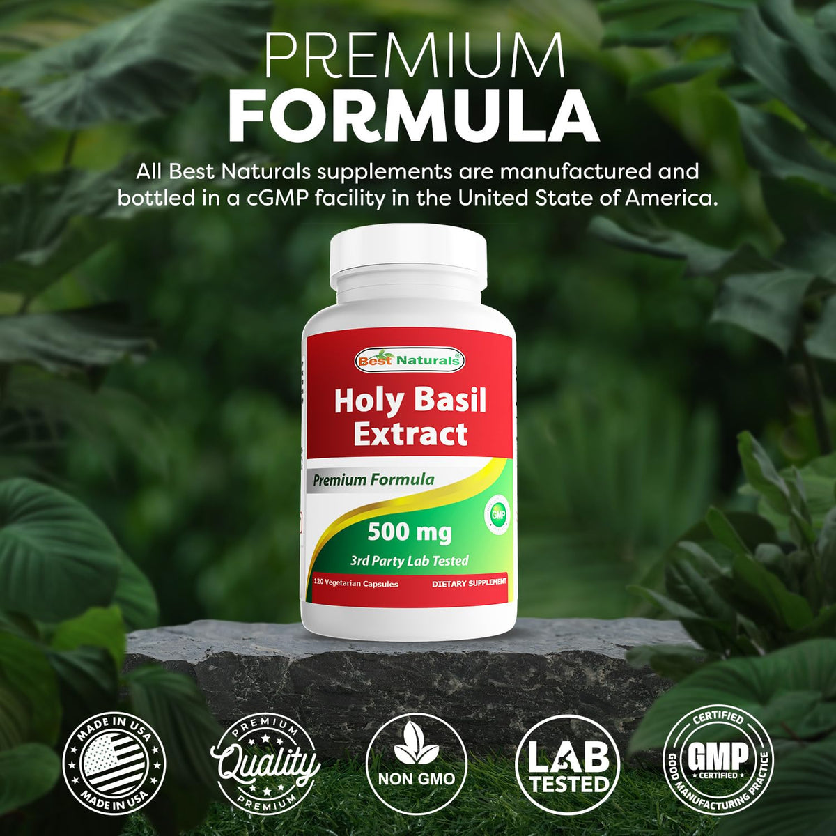 Best Naturals Holy Basil Extract 500 mg - 240 Vegetarian Capsules - image 5