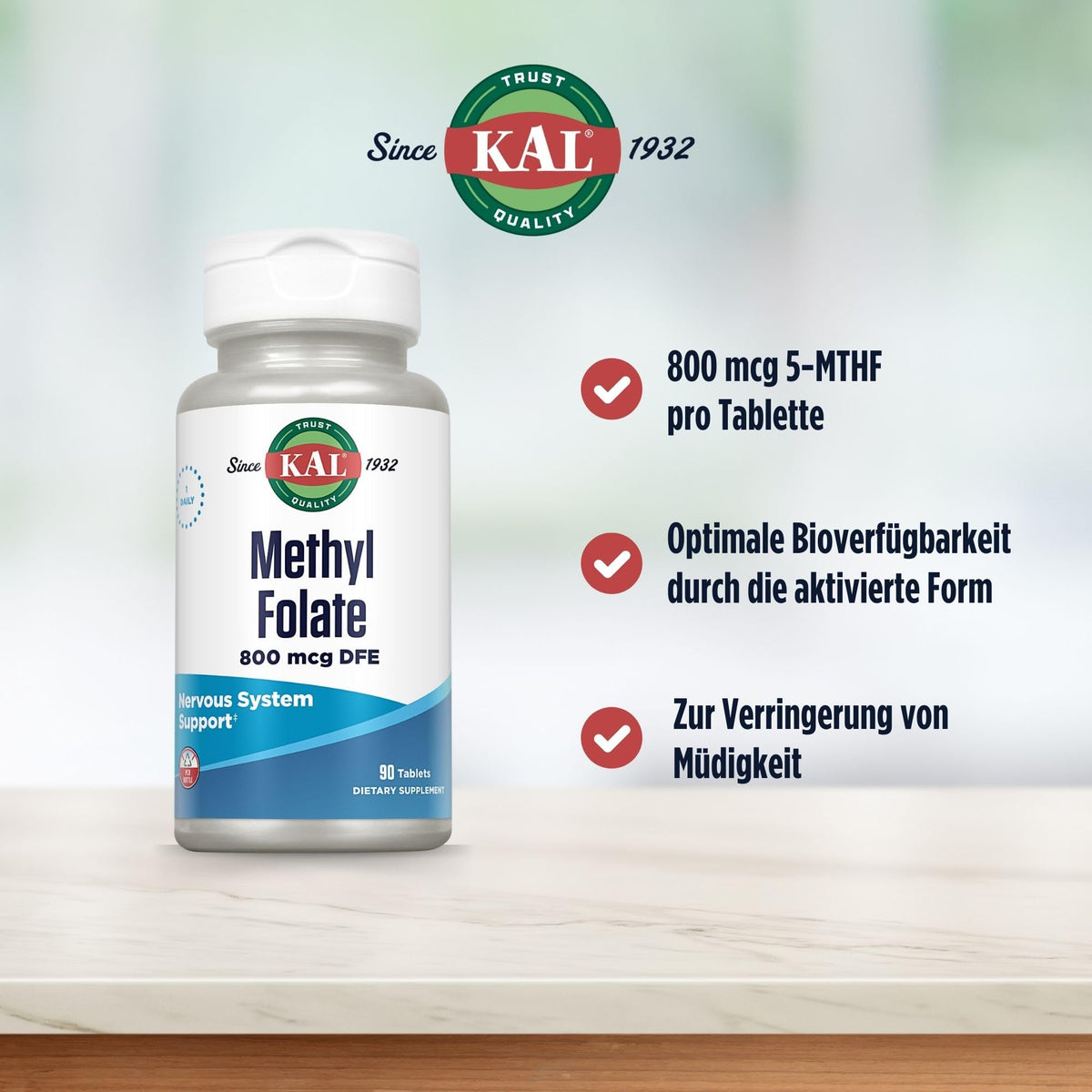 KAL Methyl Folate 800 mcg Vitamin B9 - 90 Tablets - image 3