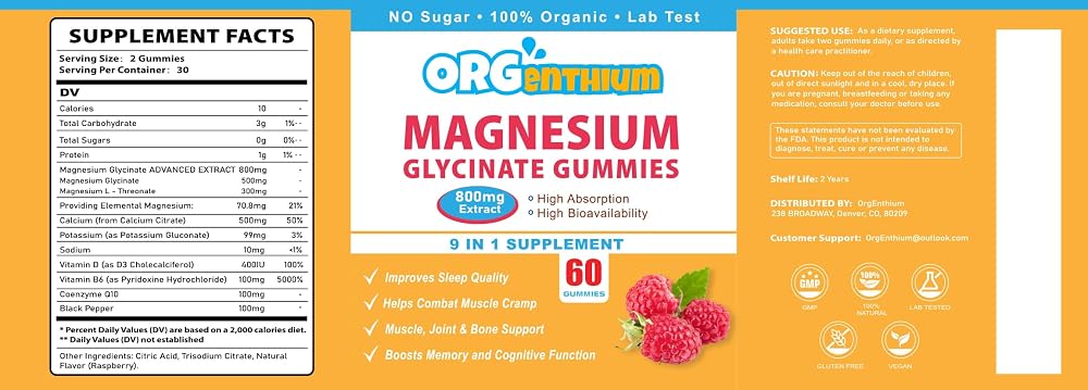 OrgEnthium Magnesium Glycinate Gummies - 240 Count