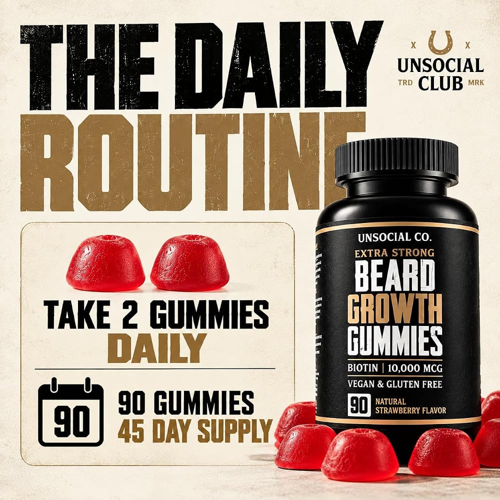 Unsocial Pomade Beard Growth Gummies with Biotin - 90 Gummies - image 5