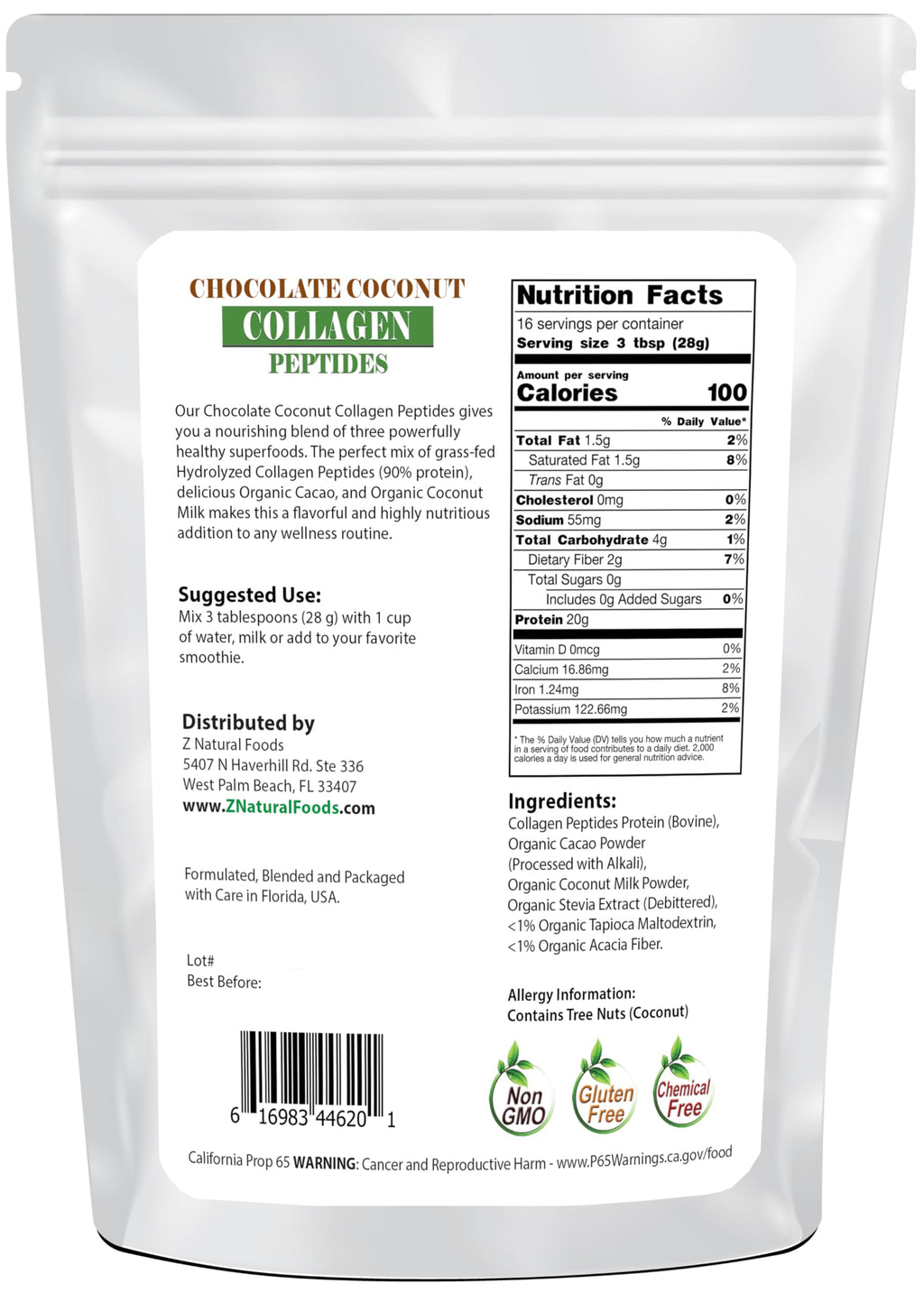 Z Natural Foods Chocolate Coconut Collagen Peptides