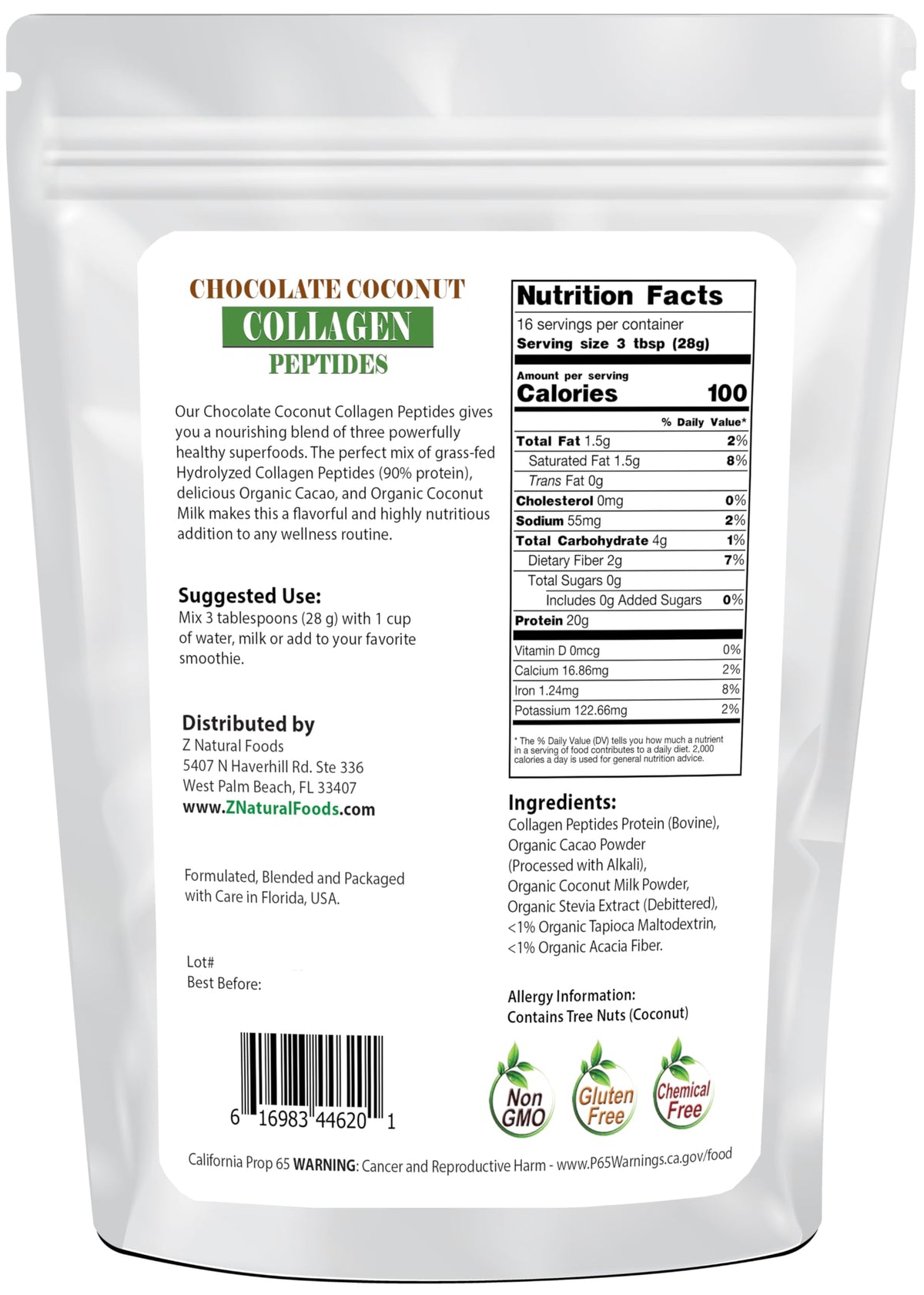 Z Natural Foods Chocolate Coconut Collagen Peptides