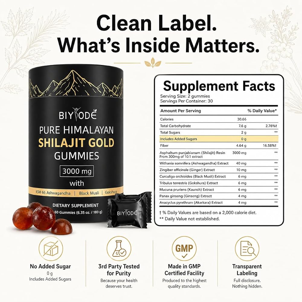 BIYODE Pure Himalayan Shilajit Gummies: Rich in Ashwagandha