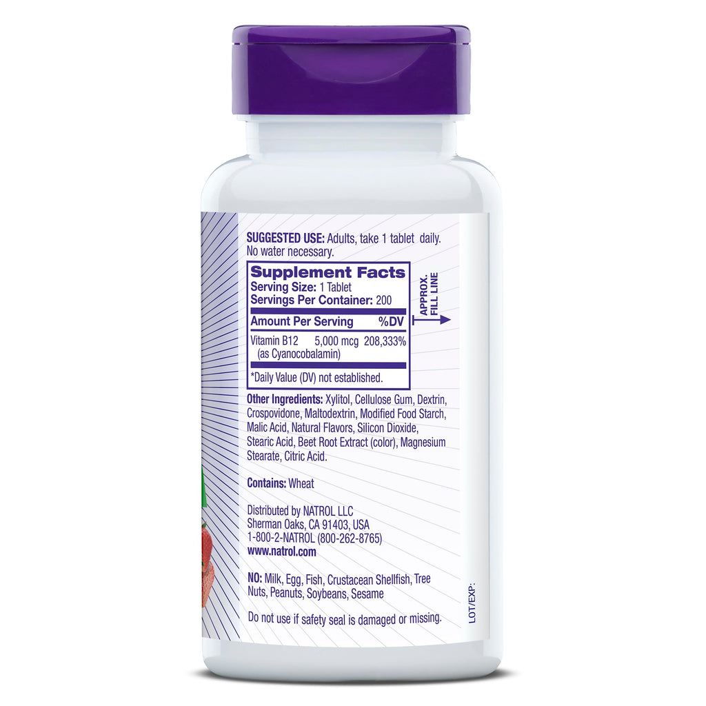Natrol B12 5000 mcg Fast Dissolve Energy Metabolism - 200 Tablets - image 8