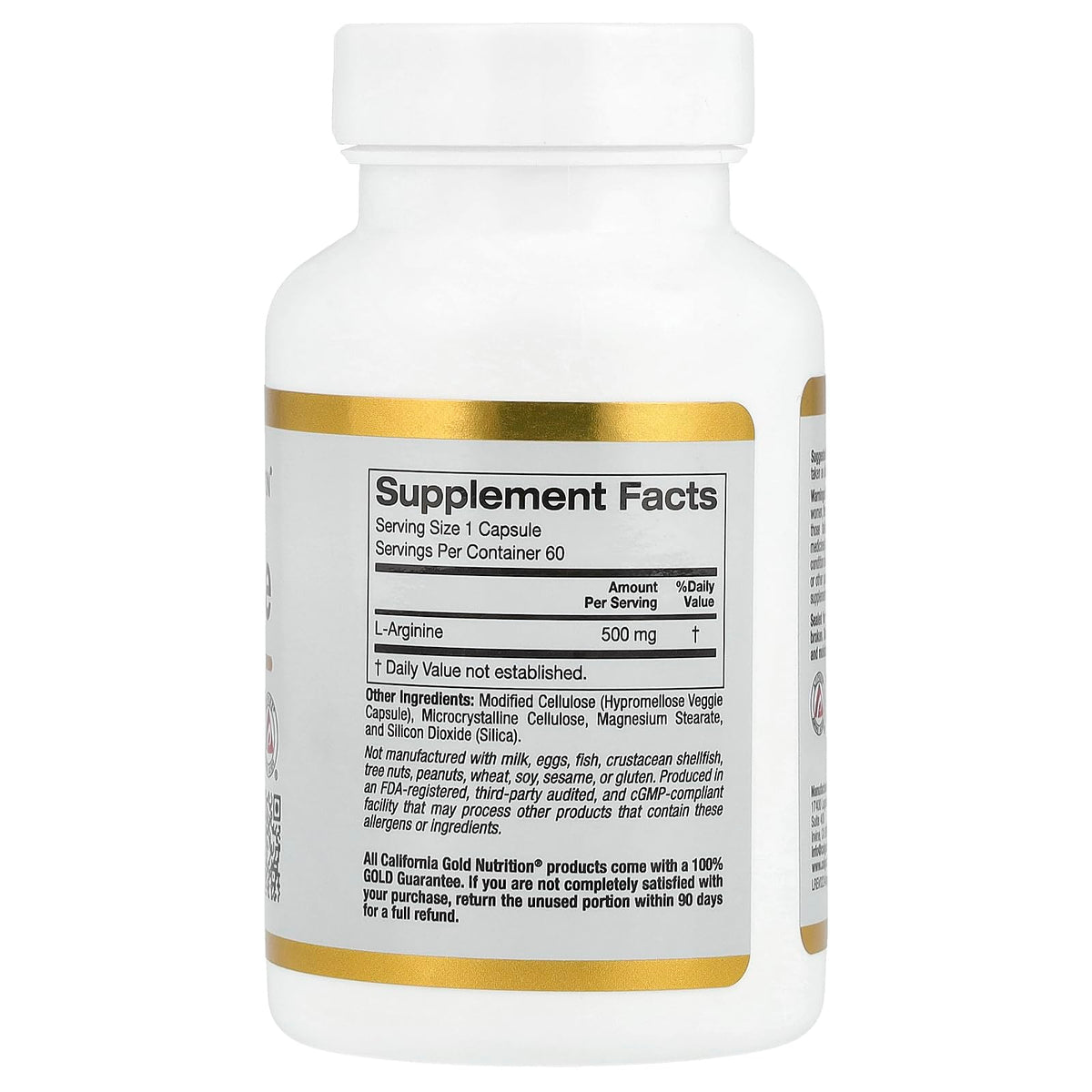 California Gold Nutrition L-Arginine 500 mg - 60 Vegetarian Capsules - image 2