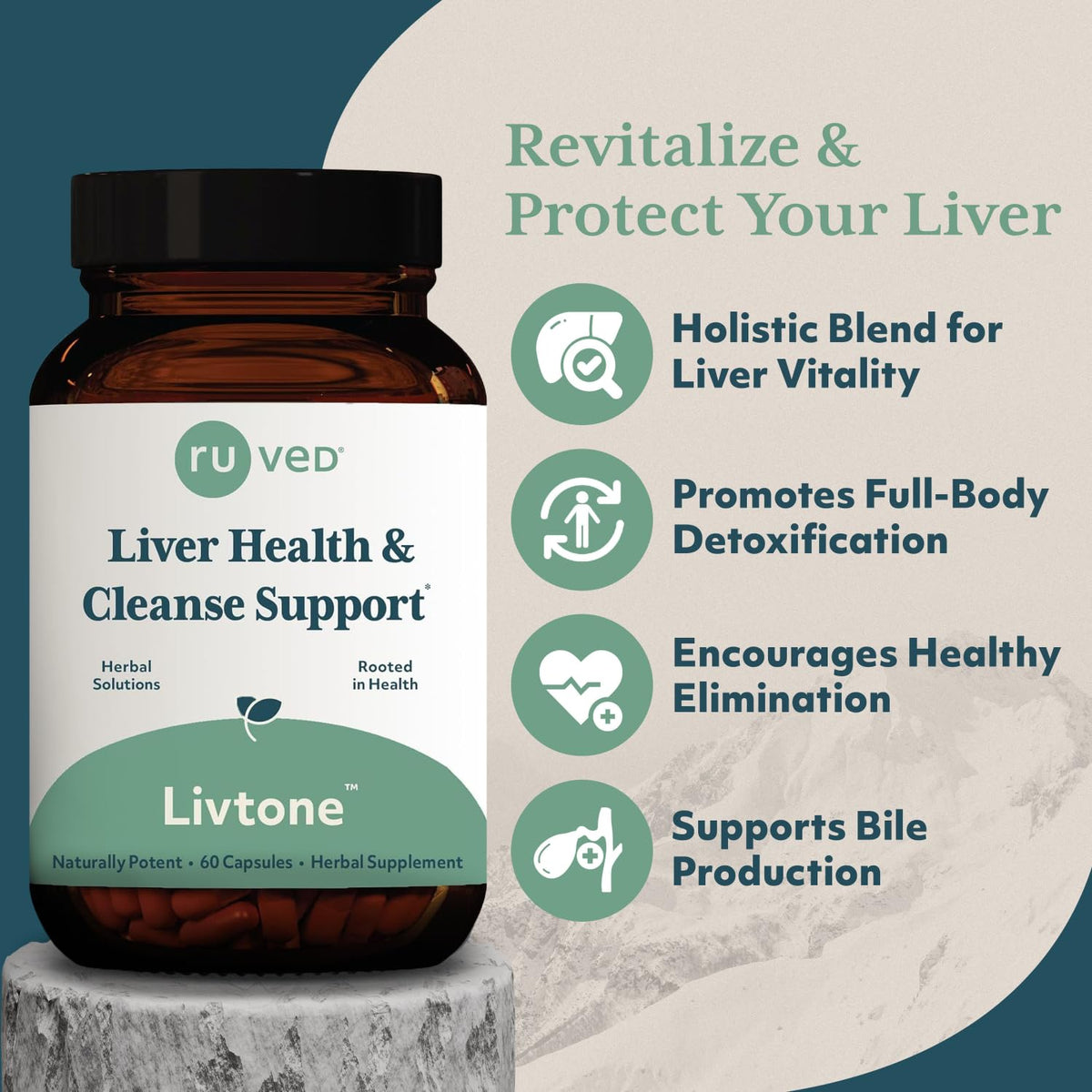 R-U VED LivTone Liver Support Supplement with Amla & Andrographis - 60 Capsules - image 2