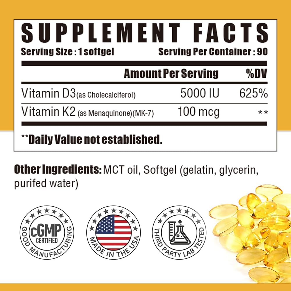 NUTRI POTENTIA Vitamin D3 K2 5000 IU Softgels - 90 Count - image 2