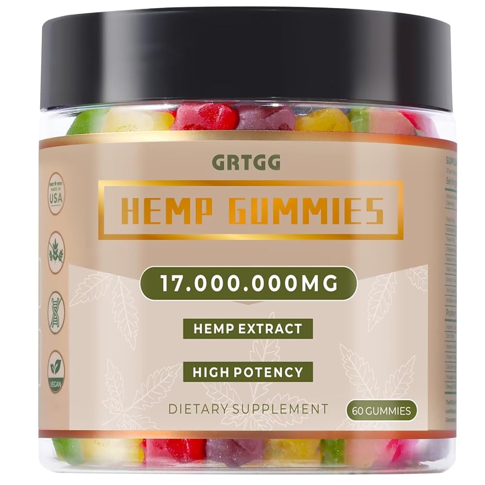GRTGG Hemp Gummies Natural High Potency Omega 3-6-9 - 60 Count