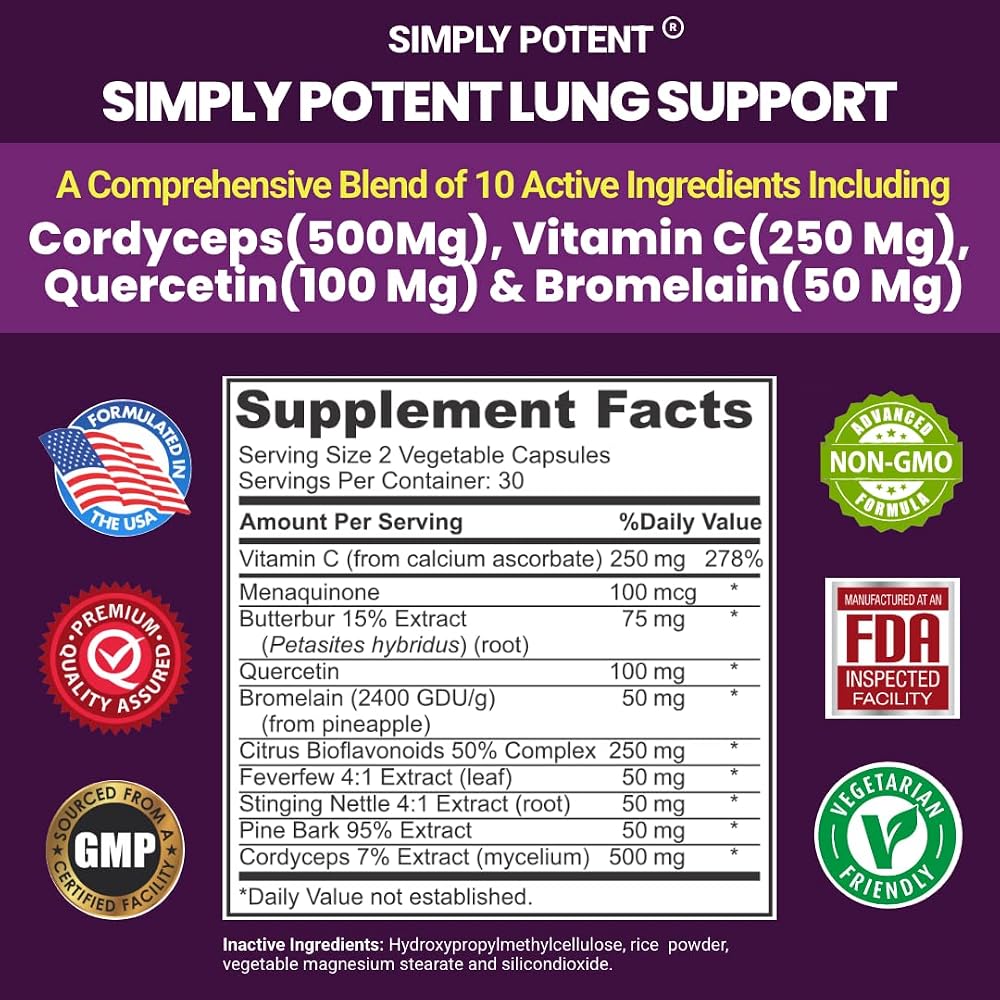 Simply Potent Lung Support Supplement with Cordyceps - 60 Capsules - image 7