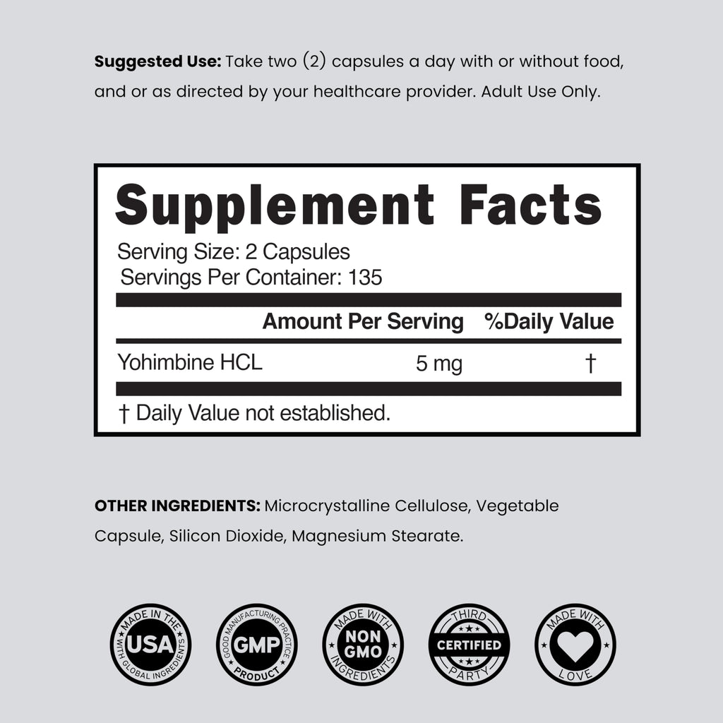 DORADO NUTRITION Yohimbine HCL 5mg - 270 Capsules - image 7