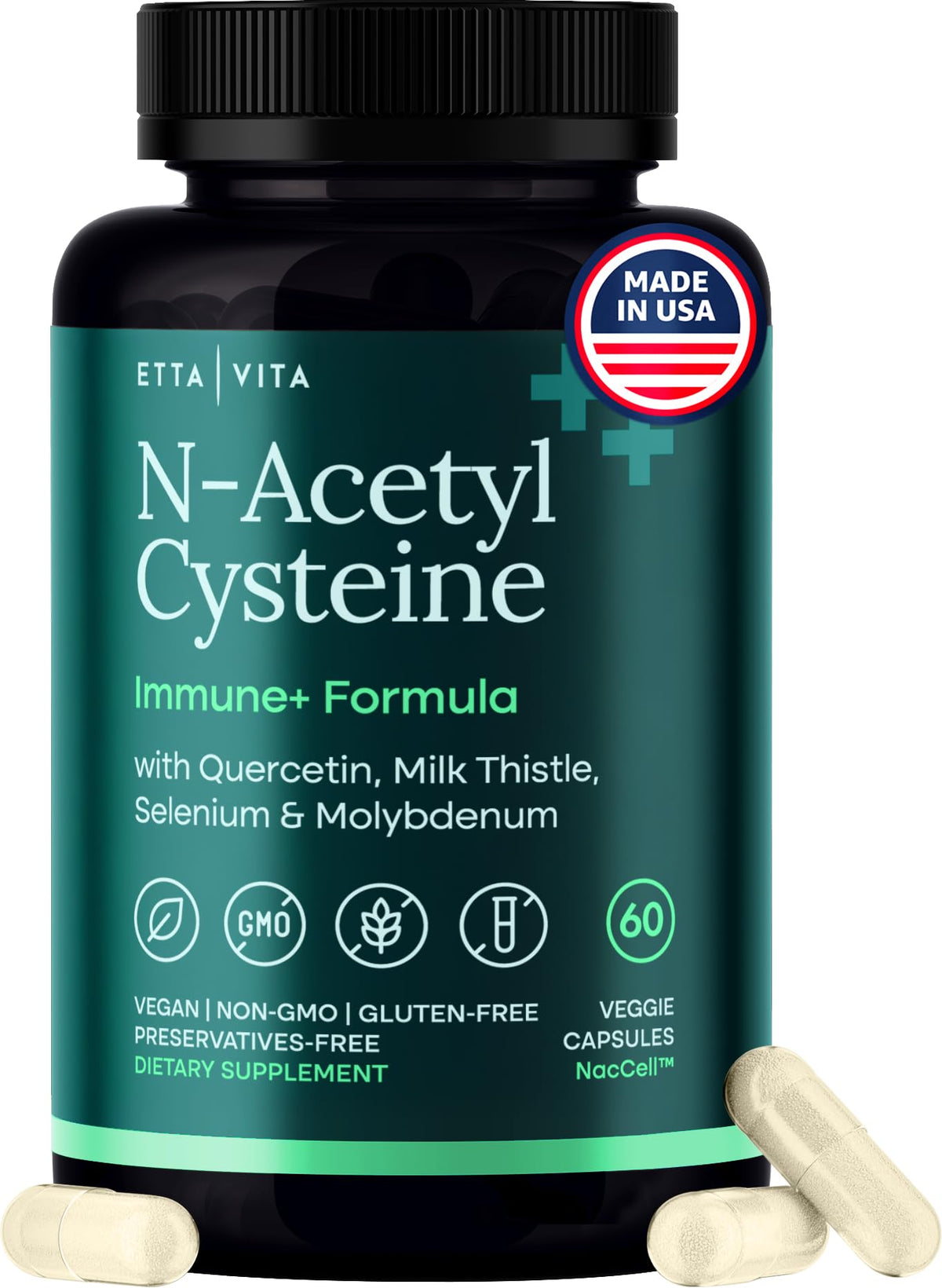 Etta Vita NAC N-Acetyl Cysteine 600mg Liver & Immune Support - 60 Capsules