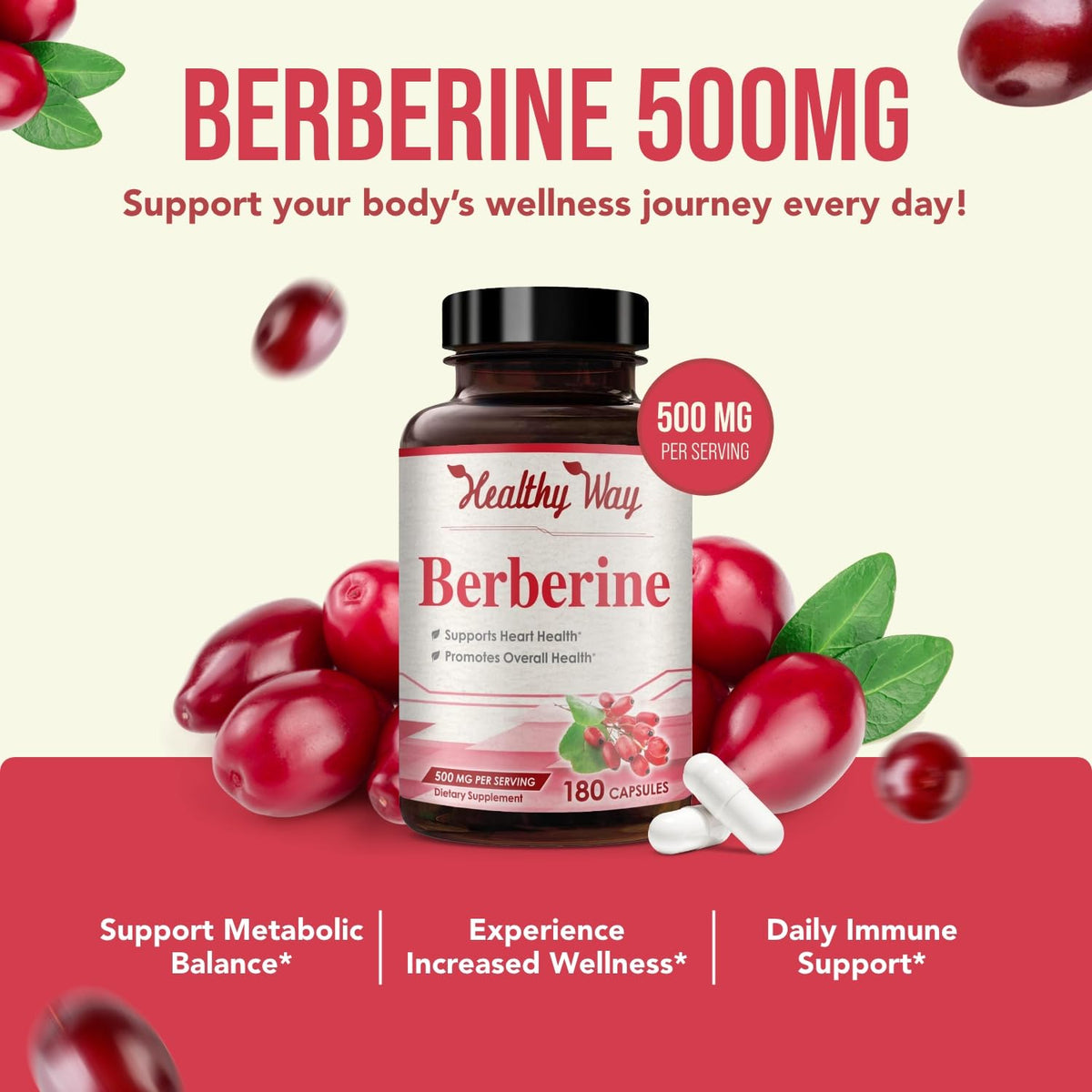HealthyWayRx Berberine 500mg Antioxidant Supplement - 180 Capsules - image 3