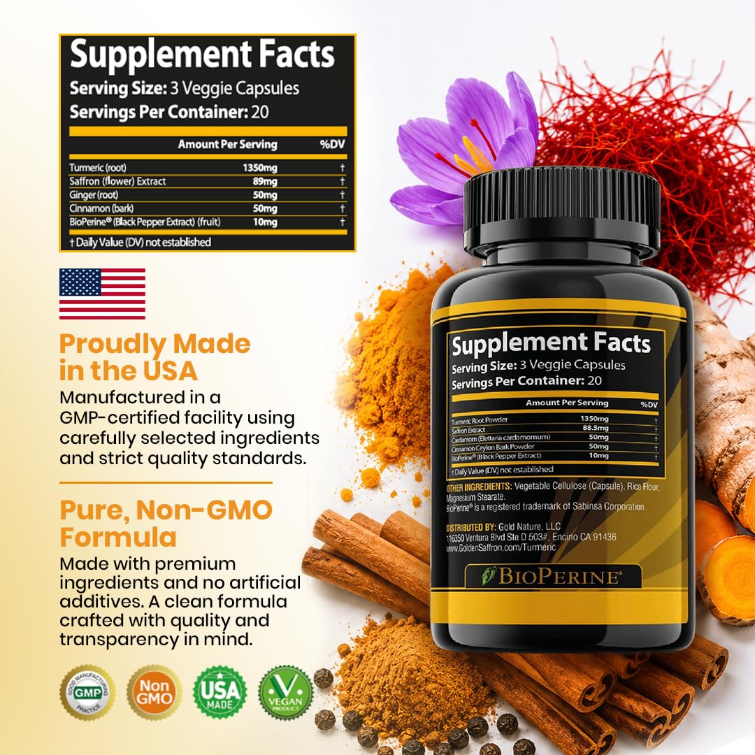GOLDEN SAFFRON Turmeric Curcumin with Saffron & BioPerine - 60 Capsules - image 5