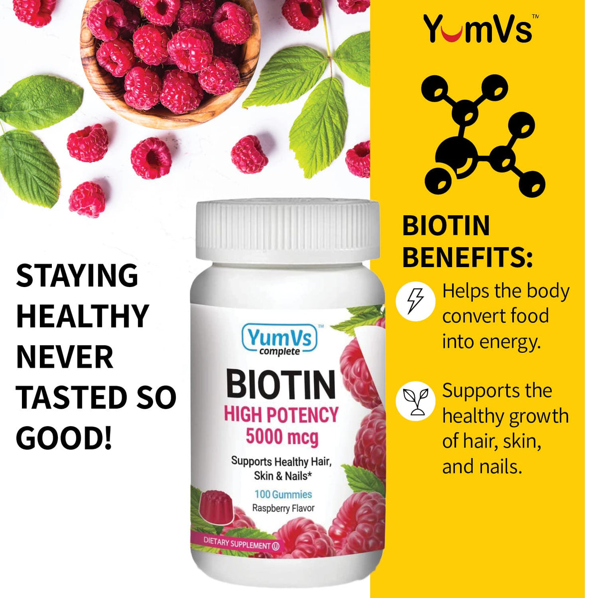 YUM-V'S Biotin Gummies 5,000 mcg Raspberry - 100 Count - image 3