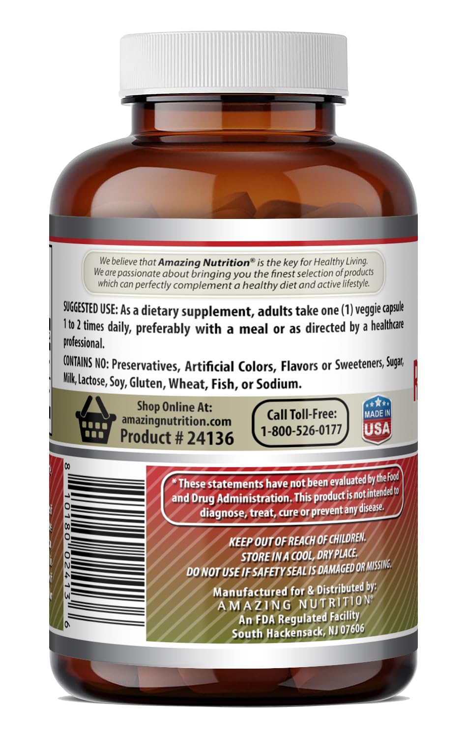 Amazing Nutrition Red Yeast Rice 600 mg Plus CoQ-10 - 120 Capsules - image 5