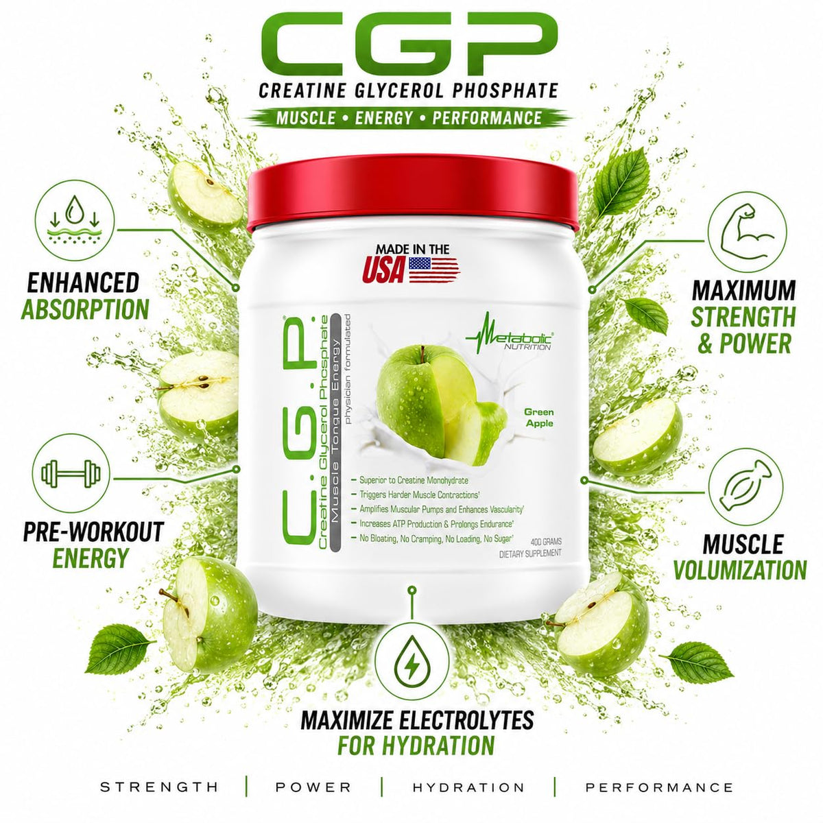 Metabolic Nutrition, CGP, Creatine Glycerol Phosphate, 100%