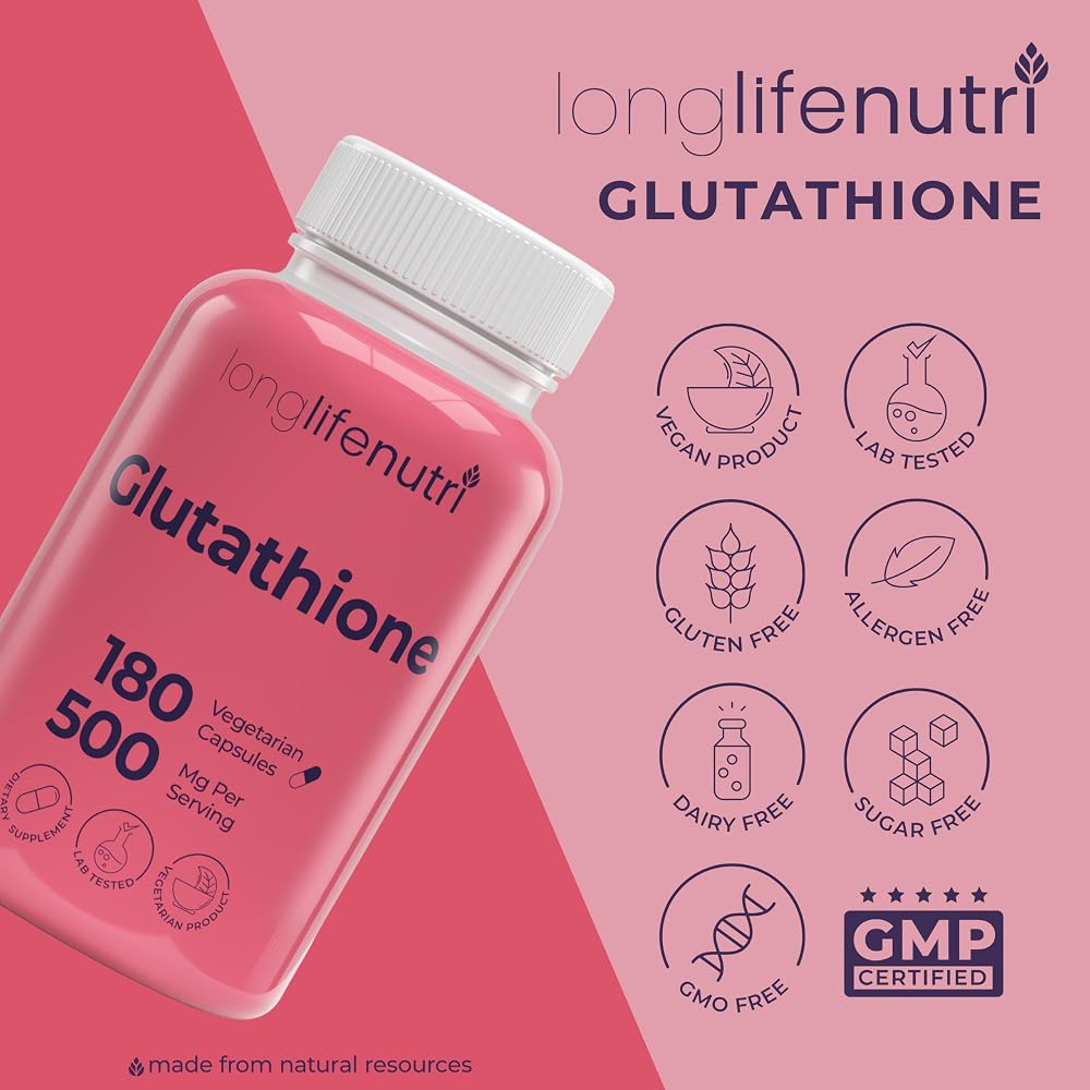 LongLifeNutri Reduced Glutathione 500mg Antioxidant - 180 Capsules - image 7