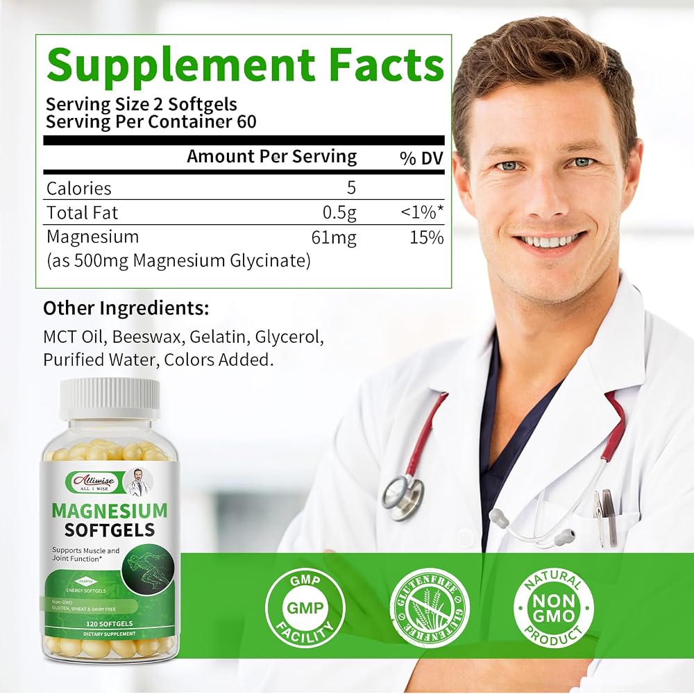 Alliwise Magnesium Glycinate Supplement 500mg