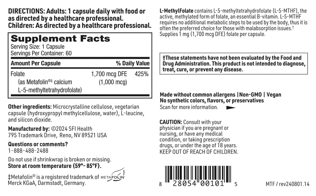 SFI Health L-Methylfolate 1000 mcg - 60 Capsules - image 5