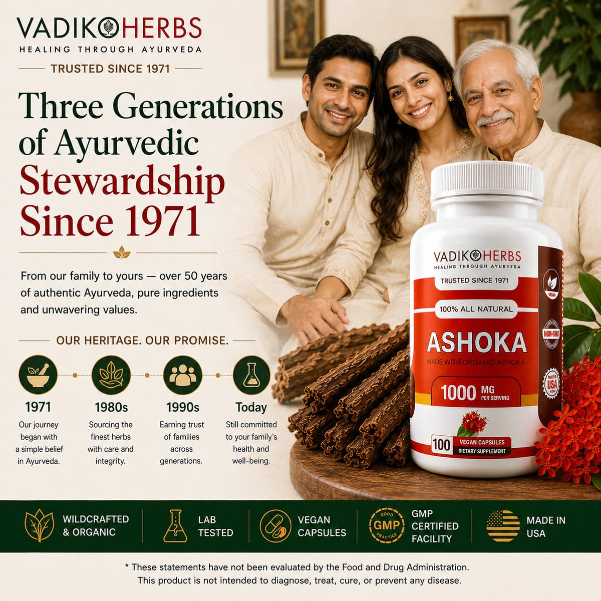 Vadik Herbs Ashoka Bark 1000 mg Women's Wellness - 100 Vegetarian Capsules - image 7
