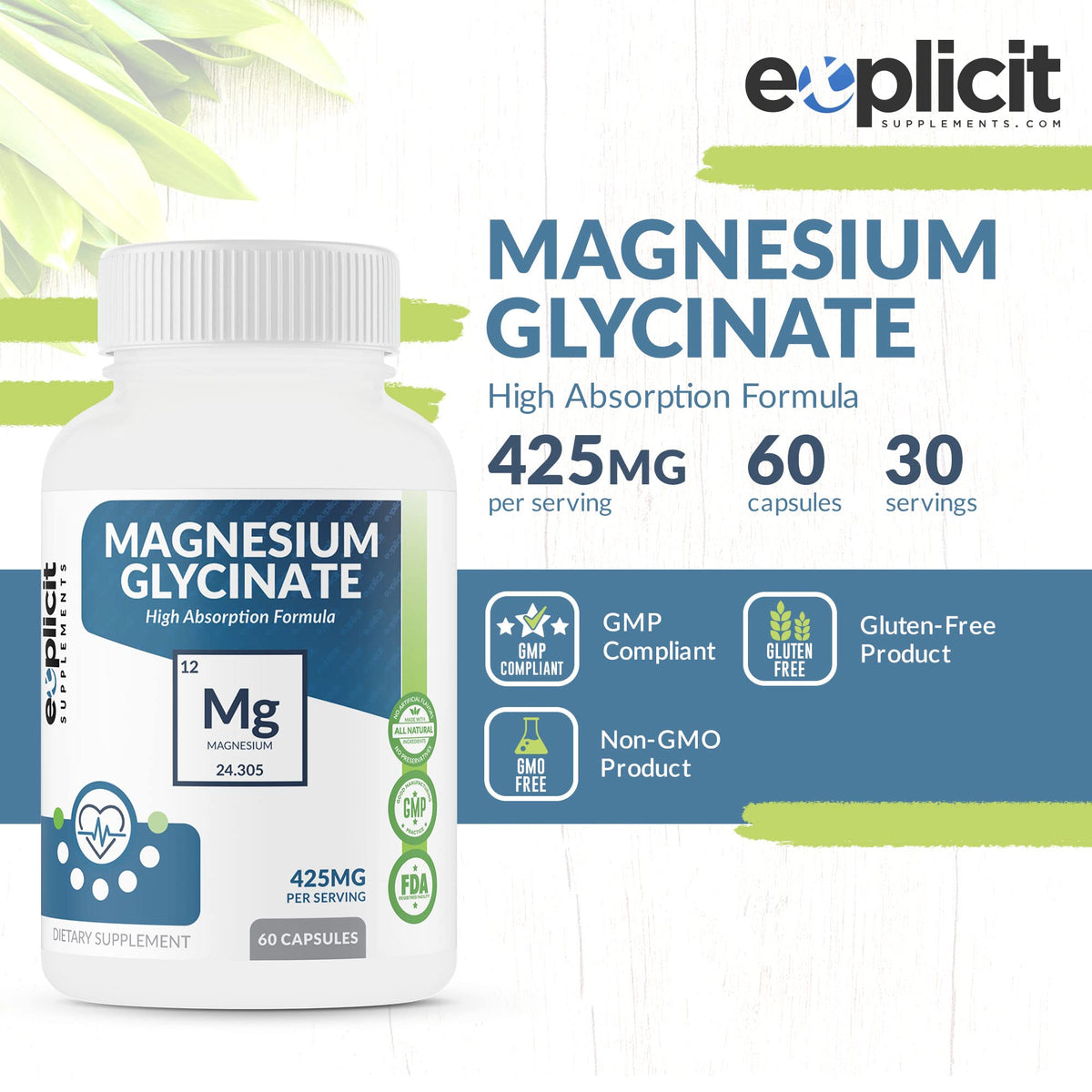 eXplicit Supplements Magnesium Glycinate 425mg - 60 Capsules - image 4