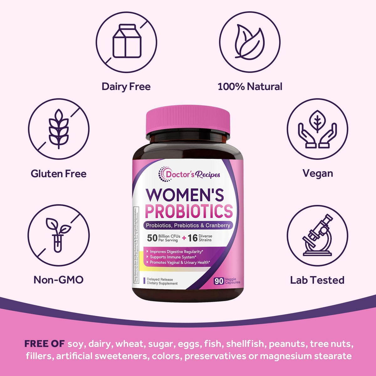 Doctor's Recipes Women's Probiotic 50 Billion CFU 16 Strains