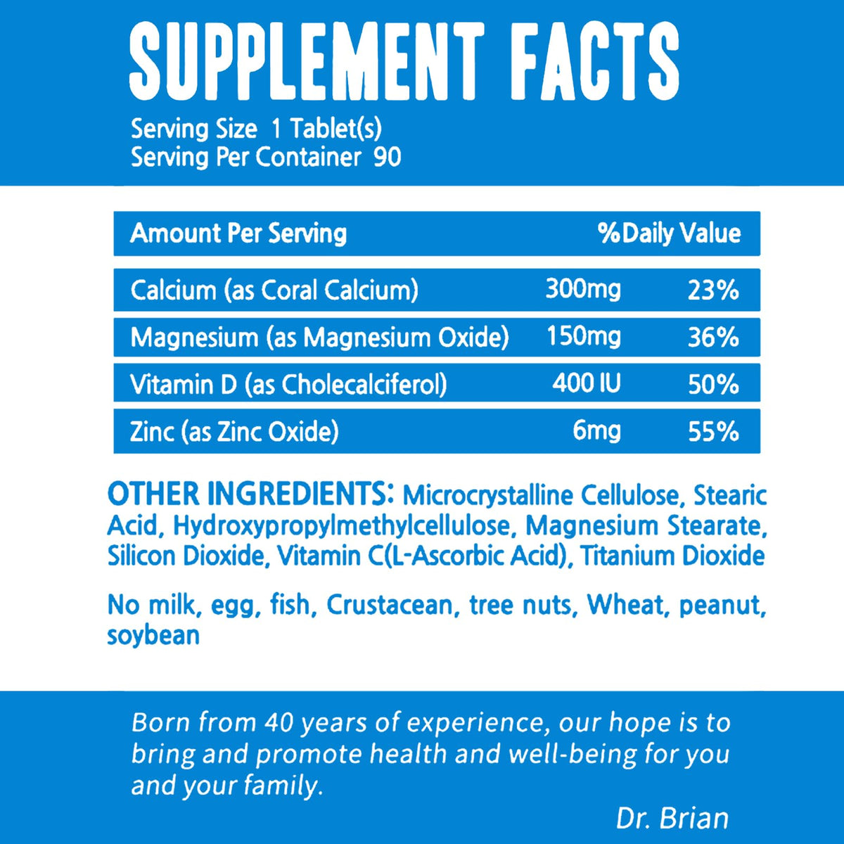 Dr. Brian Calcium Magnesium Zinc with Vitamin D3 - 90 Tablets - image 2