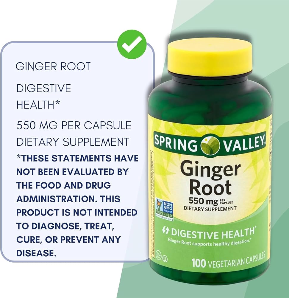 Spring Valley Ginger Root 550mg Digestive Health - 100 Vegetarian Capsules - image 4