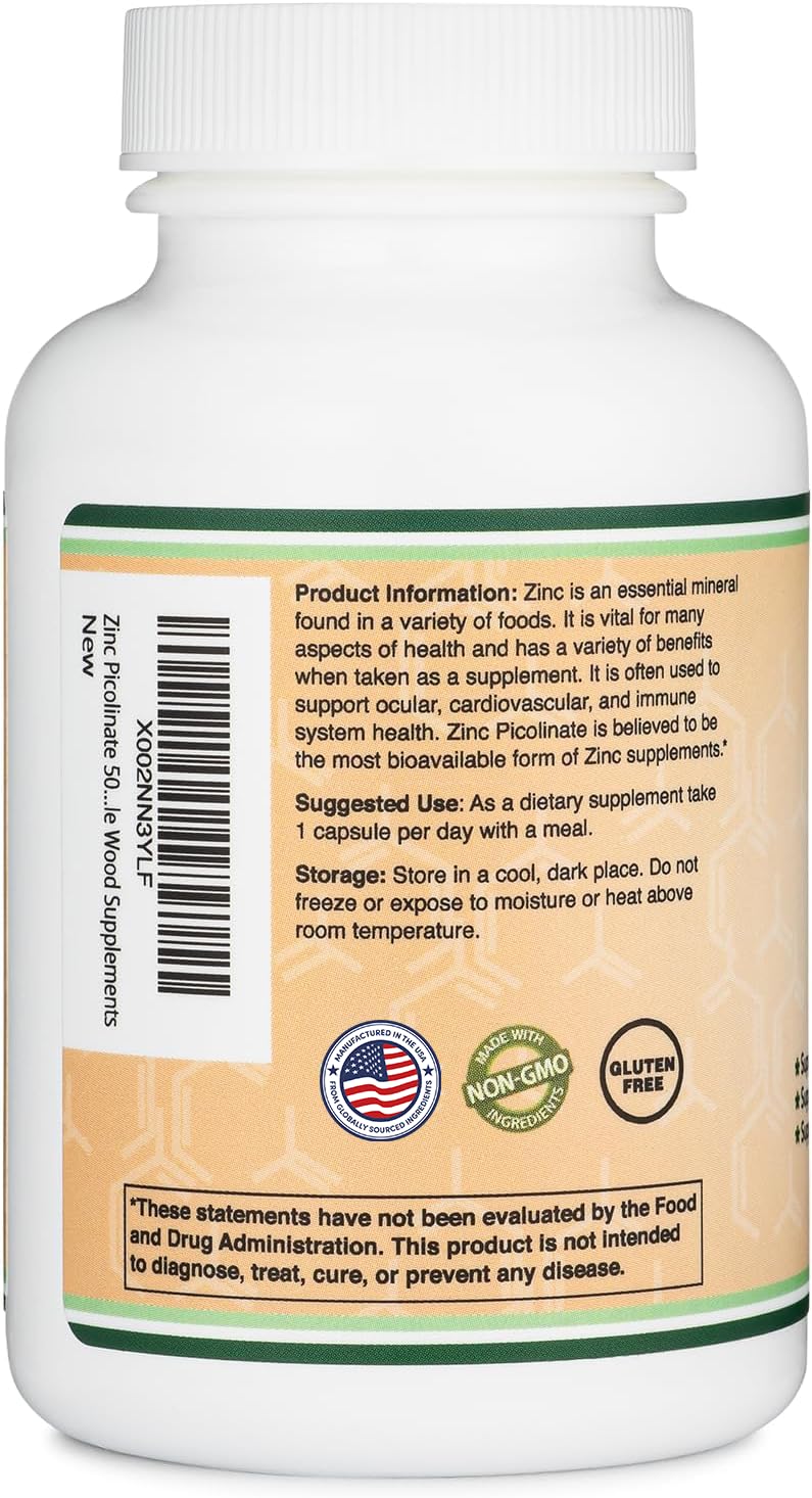 Double Wood Supplements Zinc Picolinate 50mg - 300 Capsules - image 3