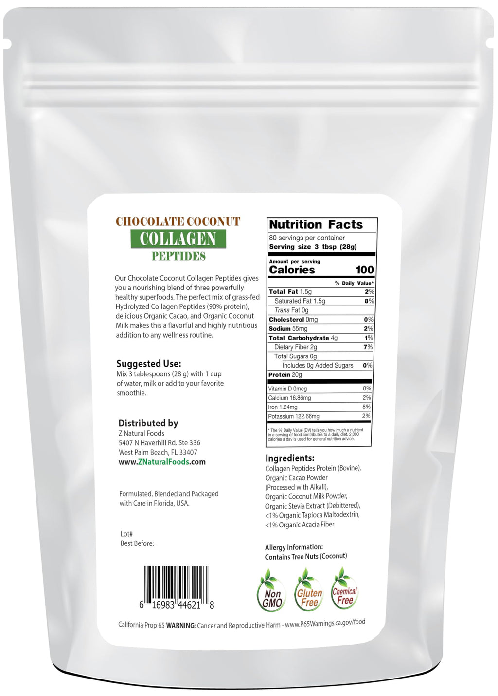 Z Natural Foods Chocolate Coconut Collagen Peptides