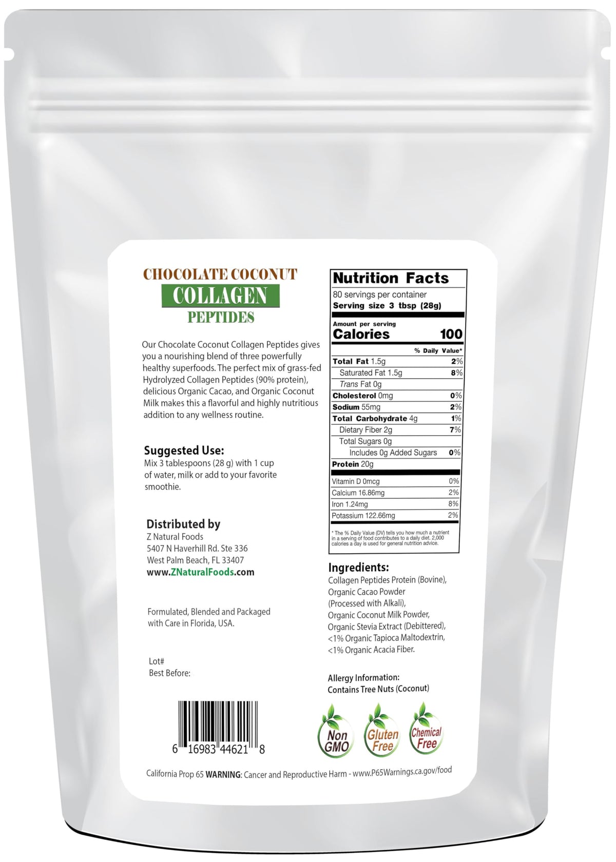 Z Natural Foods Chocolate Coconut Collagen Peptides