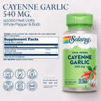 SOLARAY Cayenne Garlic 540 mg Supplement - 100 Vegetarian Capsules - image 2