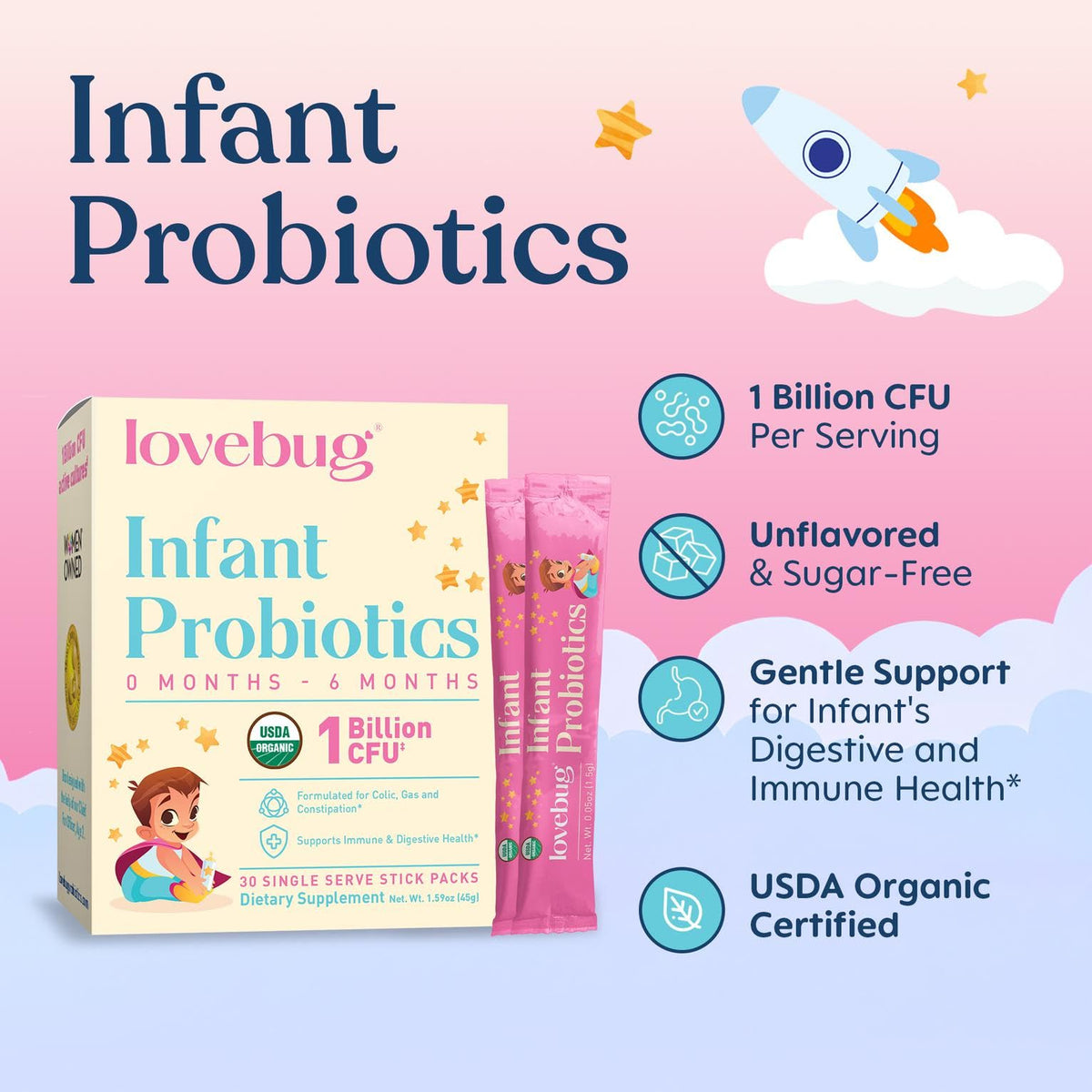 Lovebug Infant Probiotics 0-6 Months Powder - 60 Count - image 2