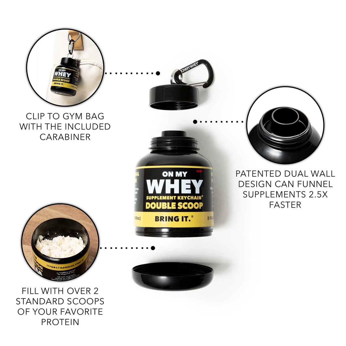 ONMYWHEY - Protein Powder & Supplement Funnel Keychain - Single Scoop