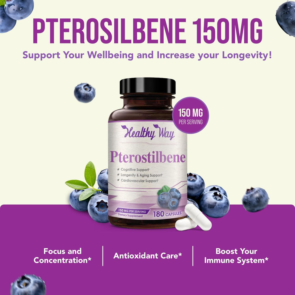HealthyWayRx Pterostilbene 150mg Antioxidant Supplement - 180 Capsules - image 3