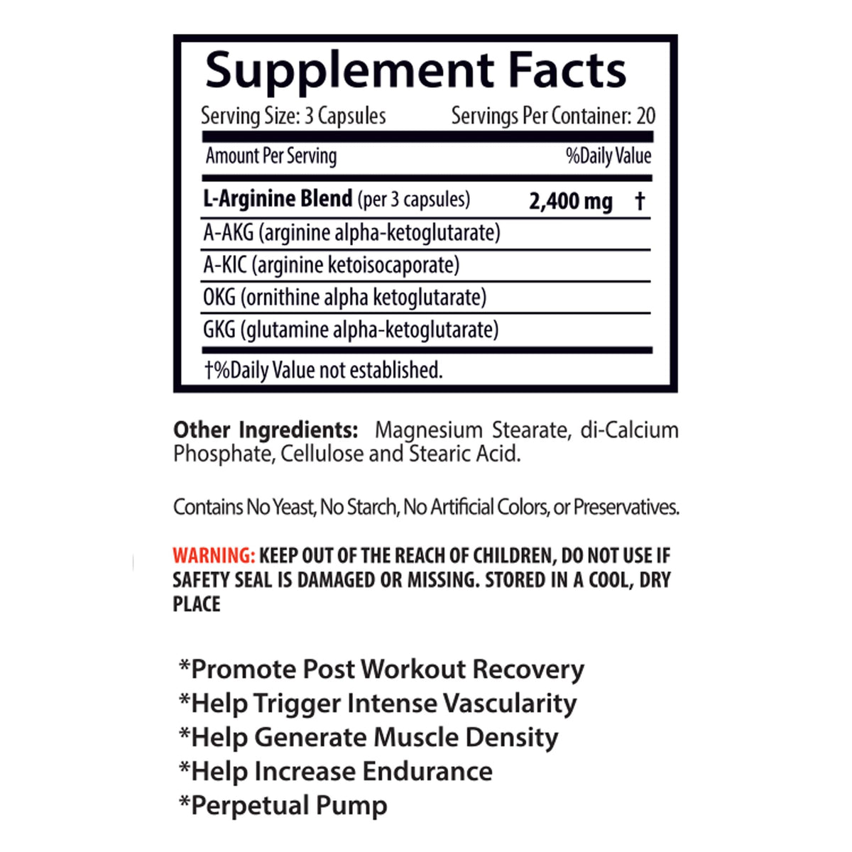 Sport Supplements Nitric Oxide Pre Workout 2400mg - 60 Capsules - image 5