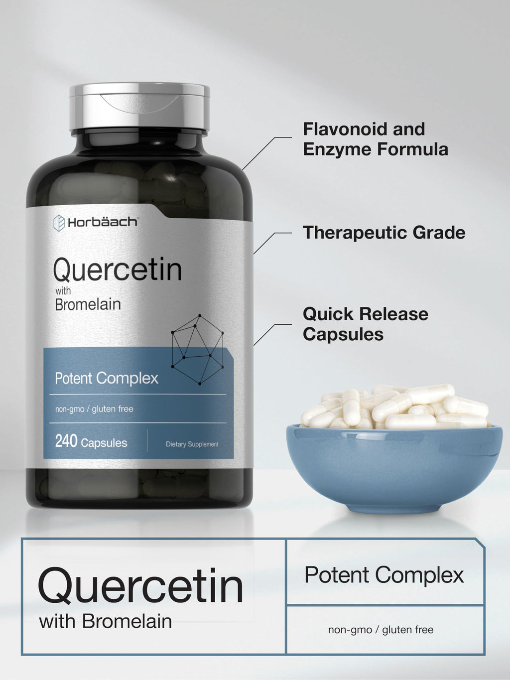 Horbäach Quercetin with Bromelain Supplement - 240 Capsules - image 4