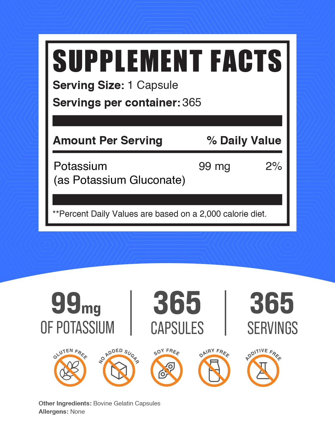 BulkSupplements Potassium Gluconate 99mg - 365 Capsules - image 2