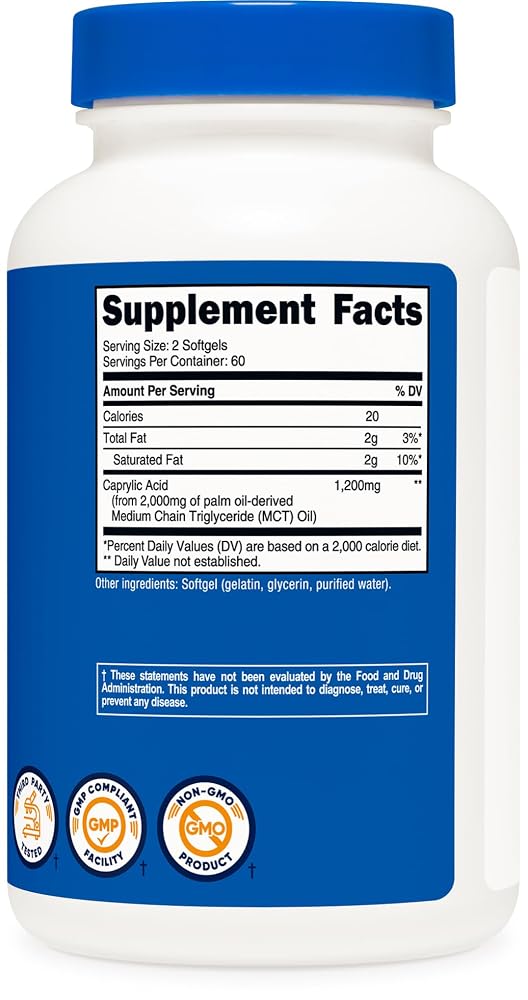 Nutricost Caprylic Acid 1200mg - 120 Softgels - image 5
