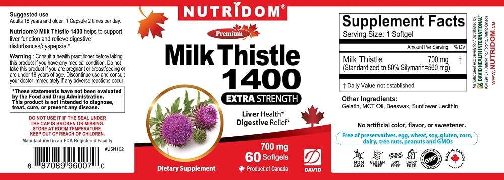 Nutridom Milk Thistle 700mg Extra Strength - 60 Softgels - image 2
