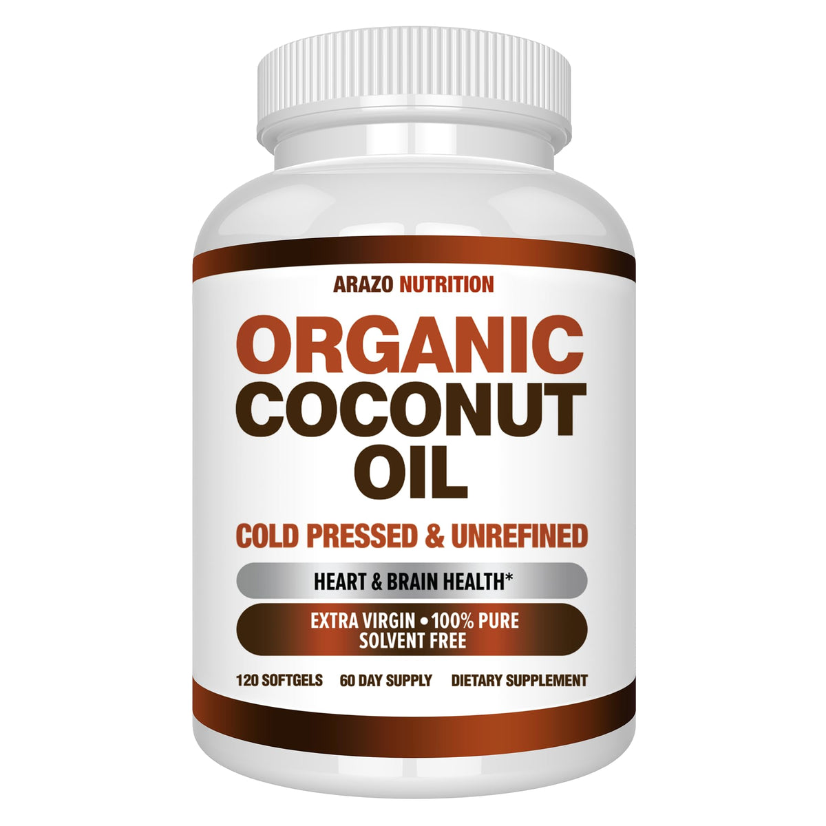 Arazo Nutrition Organic Coconut Oil 2000 MG - 120 Softgels