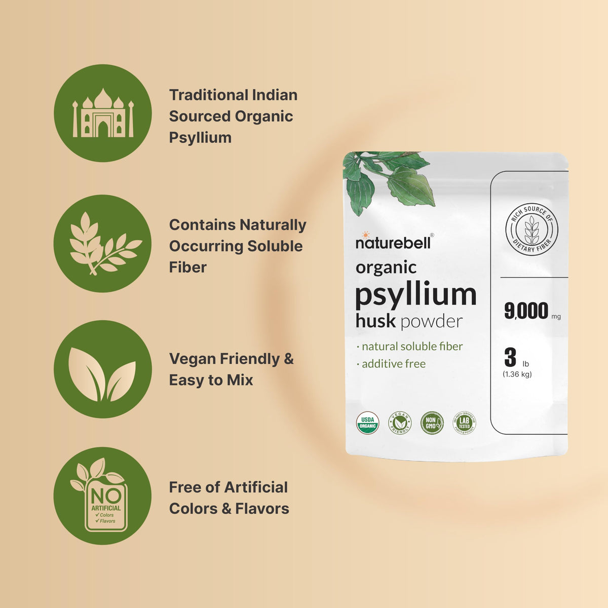 NatureBell Psyllium Husk Fiber Supplement Powder - 3lb - image 4
