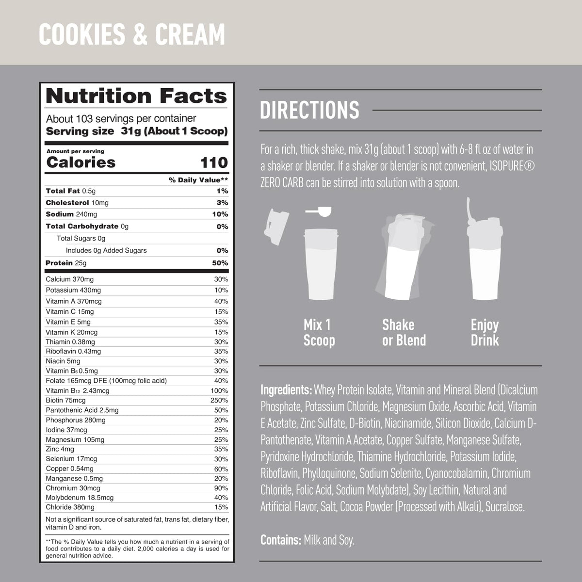 Isopure Zero Carb Whey Protein Isolate Cookies & Cream - 7.5 lbs - image 3