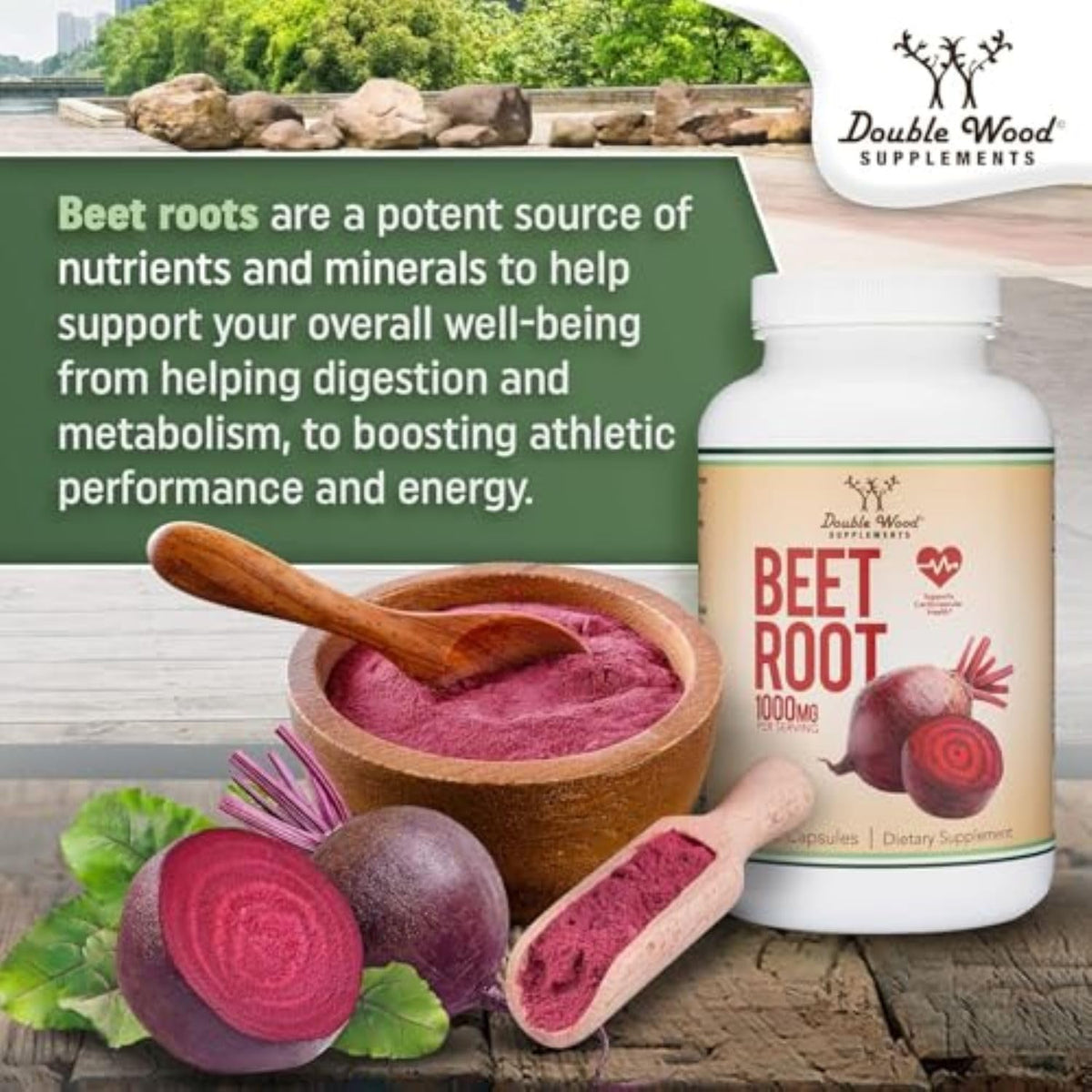 Double Wood Supplements Beet Root 1,000mg Circulation + Stamina - 210 Capsules - image 4