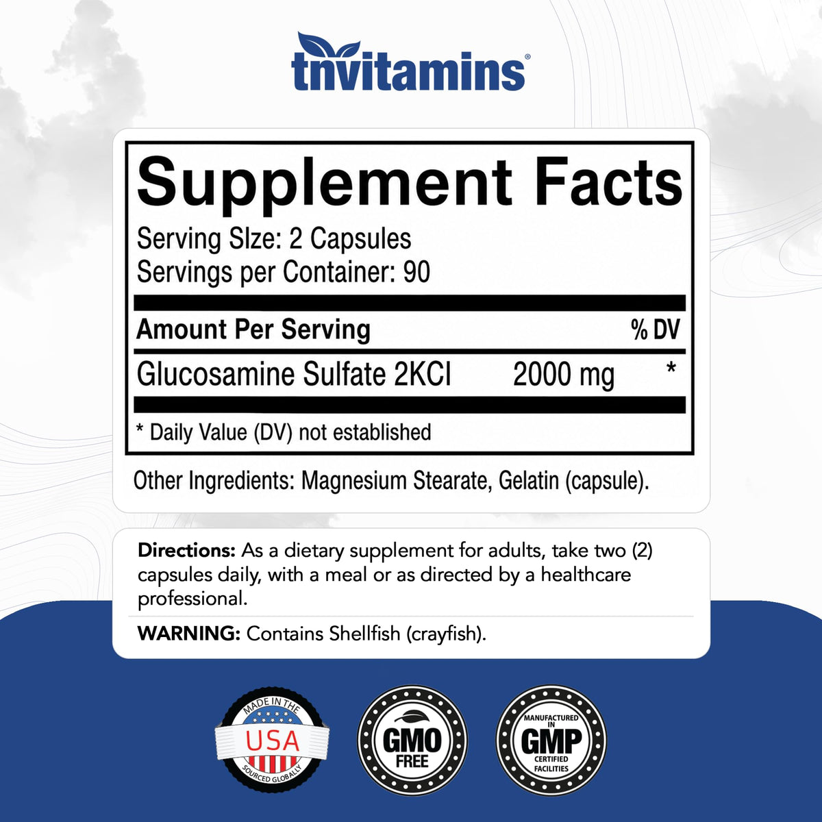 tnvitamins Glucosamine Sulfate 2000 MG Capsules - 180 Count - image 2
