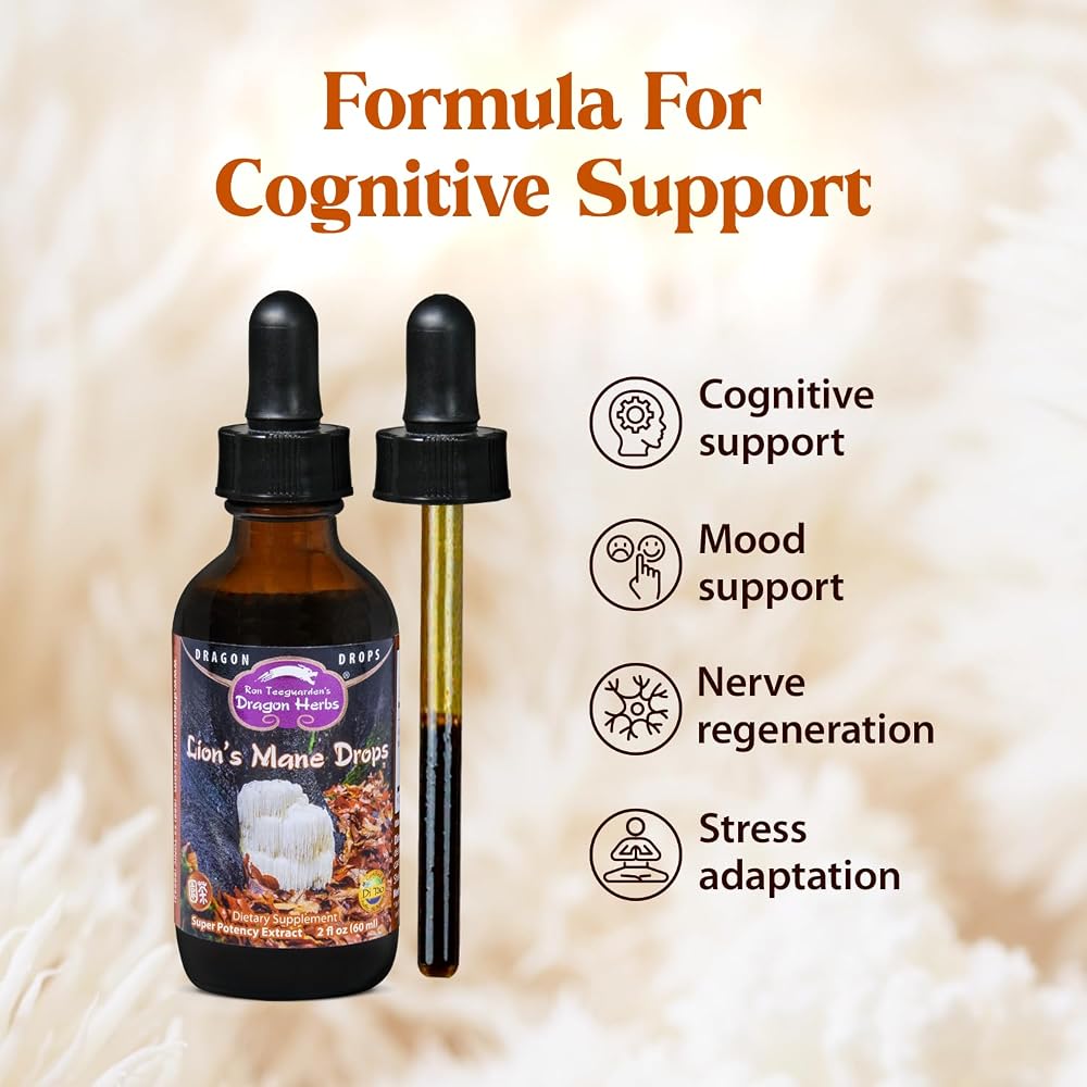 Dragon Herbs Lion's Mane Drops Mushroom Supplement Brain Support - 2 fl oz - image 3